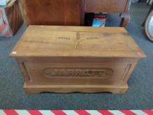 Kids Wooden Toy Chest With The Name Jarratt Carved into The Front Measure Approximately 30.5 in x 15
