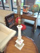 1960's Neoclassical White Marble Lamp, No Shade, Approximate Dimensions - 30" H x 5.5" W x 5.5" D,