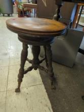 (Seat Needs Repairs) Vintage Claw Footed Round Piano Stool, Measure Approximately 15 in x 19.5 in,