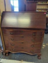 Vintage solid mahogany ball and claw serpentine front secretary bookcase, Has Some Minor Scratches