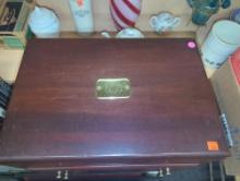 Old Colony Cherry Stained Mahogany Silverware Saver Box with Lift Lid with 2 Drawers, Approximate