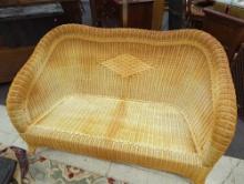 Wicker Sofa with One Diamond Shape Woven In The Middle Of the Back, Measure Approximately 58 in x21