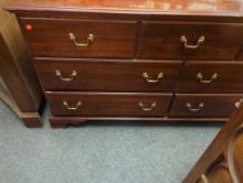 Knob Creek 7 Drawer Cherry Wood Dresser With Brass Style Pulls, Measure Approximately 64 in x 19 in