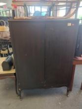Early 1900's Mens Wardrobe with 2 Doors with 2 Duck Tale Drawers, Mixed Wood of Mahogany, Oak and