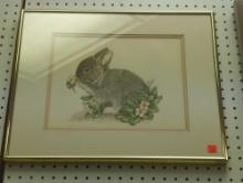 Framed Print of "Baby Rabbit" by Charlotte Young, Approximate Dimensions - 16" x 20", Signed and