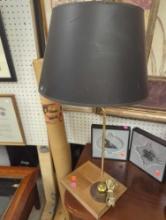 Gold Tone Lamp with Wooden Base and Black Shade, Lamp Shades is Damaged, Approximate Dimensions -29"
