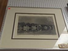Framed Print of "Boat House Row" by Richard Ehrlich, Approximate Dimensions - 21" x 23", Signed and