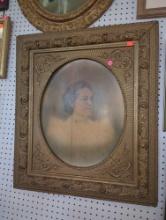 Old Style Wooden Picture Frame with Old Timey Photograph, Approximate Dimensions - 25" x 29", What