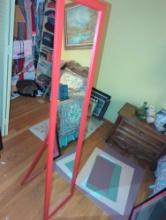 (MBR) RED FLOOR STANDING MIRROR, APPROXIMATE DIMENSIONS - 60" H X 14" W X 15" D, APPEARS TO BE IN