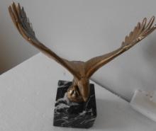 G&W BRASS EAGLE ON MARBLE STAND SIGNED