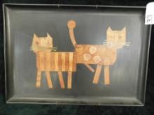 MCM Mid Century Couroc Tray with Cat Inlay - California - 18" x 12.5"