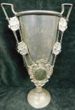 1925 Silver Plate Shooting Trophy with Shooting Themed Medallion Chain - 15"x 8.5" x 5.25"