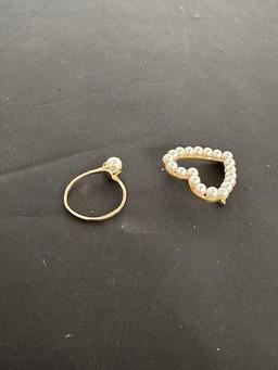 10K YELLOW GOLD & PEARL RING AND BROOCHE 4G