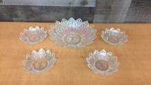 VTG CLEAR IRIDESCENT CARNIVAL GLASS PETAL DISHES