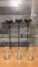 LARGE WROUGHT IRON AND GLASS WALL SCONCES