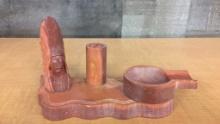 CARVED RED STONE ASH TRAY DESK ACCESSORY