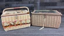 2) WOVEN, FABRIC TOP SEWING BOXES