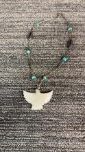 MOTHER OF PEARL PHOENIX BIRD & TURQUOISE NECKLACE