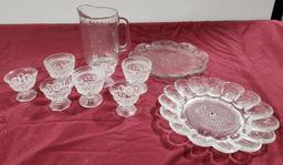 Crystal or Cut Glass Vintage Sherbet Glasses, Egg Platter, Plate & Pitcher