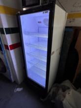 Avanti Model BCC113Q0W Glass Door Merchandiser Refrigerator, Works Good