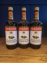 3 Bottles of Leroux Blackberry Brandy 1L