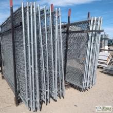 1 ASSORTMENT. TEMPORARY FENCE PANELS, APPROX 22EA, 10FT WIDE X 6FT HIGH, WITH 2EA STORAGE RACKS