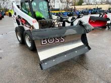 BOSS 9FT.2IN. STAINLESS DXT V POWER ANGLE PLOW SNOW EQUIPMENT. Located: 4810 Lilac Drive North