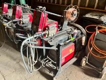 LINCOLN POWER WAVE 355M WELDER WITH POWER FEED 10M WIRE FEEDER, MOBILE CART WELDING EQUIPMENT