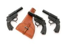 Lot of Three (3) German WWII Leuchtpistole 34 Single Shot Flare Pistols, and One Holster