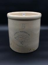 5 Gal Stoneware Crock Front Marked Lowell