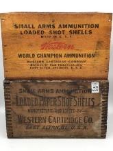 Lot of 2 Wood Ammo Boxes Including Western
