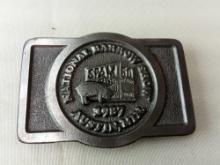 BELT BUCKLE NATIONAL BARROW SHOW AUSTIN MN 1987 LIMITED EDITION #48 OF 100 DIST BY HOWE ADV