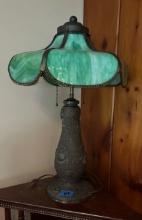 Victorian Style Stained Slag Glass Shade and Lamp