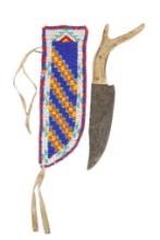 Ca. 1930- Plains Beaded Hide Sheath & Forged Knife