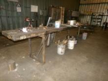 SHOP TABLE W/CONTENTS AND (2) BUCKETS OF DEWALT ANGLE GRINDERS (CONDITION U