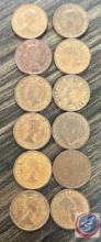 (12) Canadian 1 cent coins various years