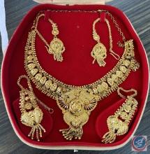 Gold plated necklace and earrings