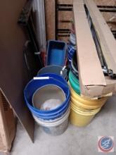 Variety of Buckets and Box of Metal Poles