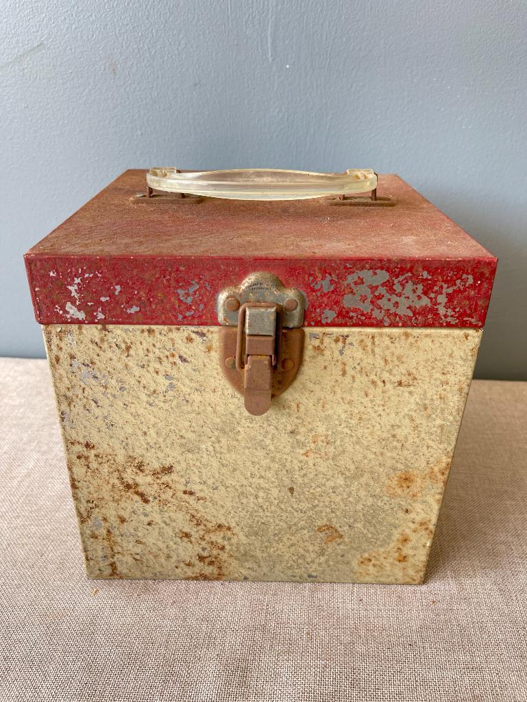Vintage 45 Records and Metal Record Box