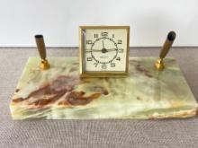 Vintage Marble Base Pen and Clock Desk Set