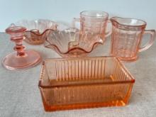 Group of Vintage Pink Glass Pieces