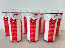 Set of 7 Vintage Santa in Chimney Glasses