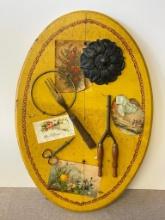 Vintage Items Mounted to Board