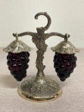 Vintage Purple Glass Grape Hanging Salt and Pepper Shakers