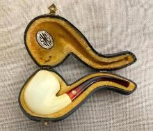 Vintage SMS Hand Carved Block Meerschaum Pipe with Case