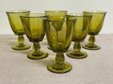Set of 6 Vintage Heavy Green Glass Drinking Goblets