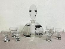Vintage Glass Decanter and 6 Glasses
