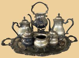 Silverplate Tea Set With Serving Tray—Engraved