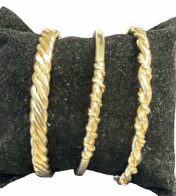 (3) Unmarked Sterling Silver Bangle Bracelets