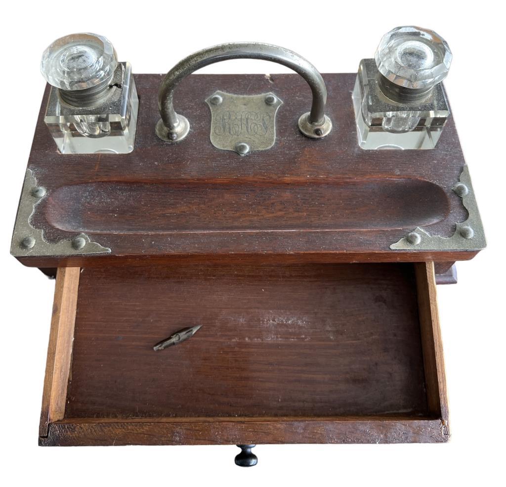 Antique Portable Writing Desk with Glass Ink Wells